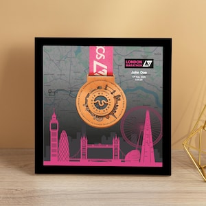 London Marathon Medal Display Frame, Marathon Gift, Running Gift, Finisher Medal Display (Skyline -2)
