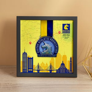 Boston Marathon Medal Display Frame, Marathon Gift, Running Gift, Finisher Medal Display (Skyline)