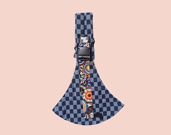 Portabebés de cadera azul a cuadros para niños pequeños - Portabebés manos libres (hasta 16 kg)