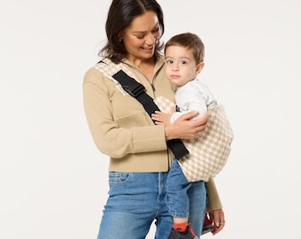 Portabebés de cadera para niños pequeños con estampado de pata de gallo naranja: portabebés manos libres (hasta 20 kg)