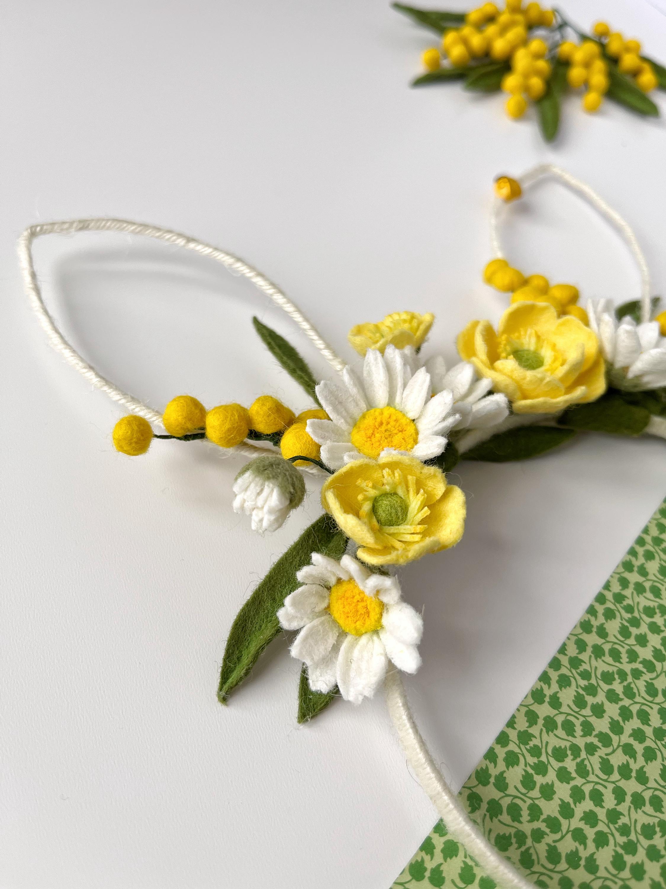 AIUPUOC Osterhasenohren Stirnband Mit Blumenkrone – Rosa/weiß, Für Frauen & Frühlingspartys