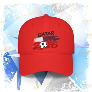 2026 Qatar Soccer Logo Cap, Soccer World Tournament Hat Red