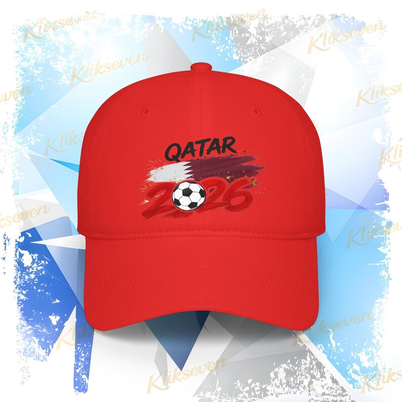 2026 Qatar Soccer Logo Cap, Soccer World Tournament Hat Red