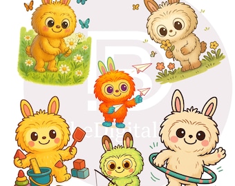 Kawaii Labubu Stickers: 80 PNG Clipart Bundle (Digital Download