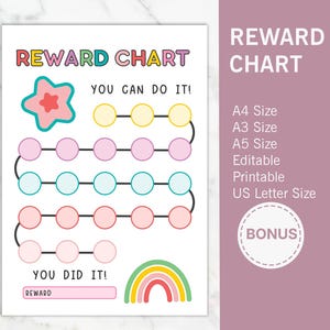 Kids Reward Chart, Toddler Goal Chart Printable, Kids Routine Chart, Colourful Rainbow Behaviour, Daily Chore Chart, Rainbow Sticker Chart