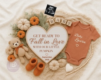 Fall Pregnancy Announcement, Tiny Feet, Autumn Little Pumpkin, Editable Template, Fall in Love, Custom Baby Announcement, Digital Download