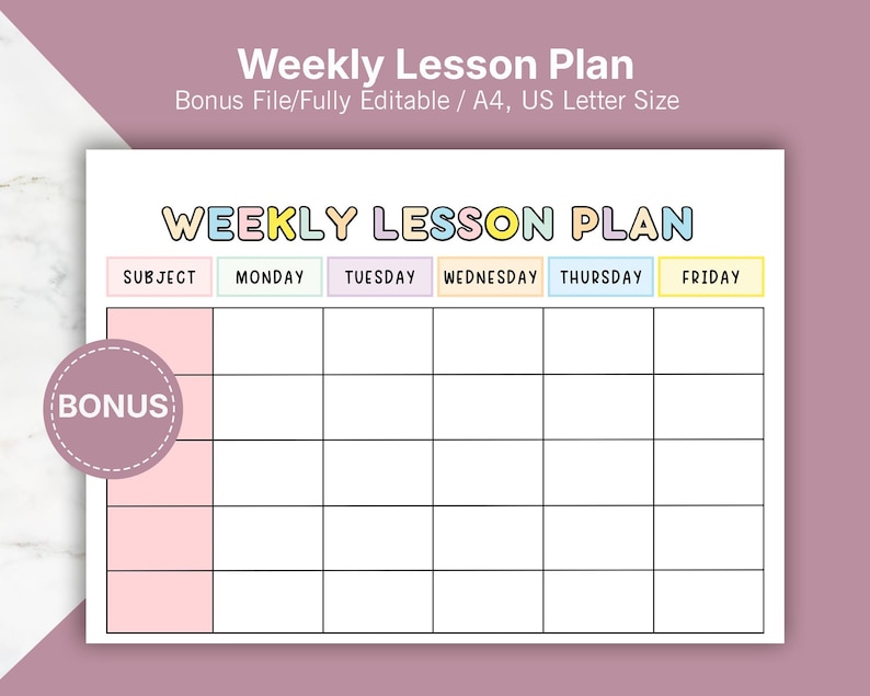 Editable Weekly Lesson Plan Template, Homeschool Planner (digital ...