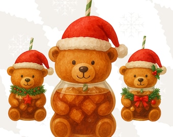 Christmas Bearista Coffee PNG Bundle, Retro Holiday Clipart (Digital Download)