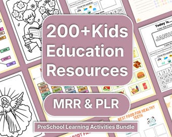Kids Learning Bundle: 200+ Toddler Worksheets, Tracing Activities (Digital Download)