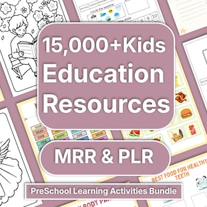 15,000+Kids Learning, Kindergarten Busy Book, MRR PLR Kids Resources, Learning Activities, DFY Digital Product Master Resell Rights