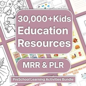 30,000+Kids Learning Worksheets, 30 kids bundle, Kids Printable, PLR Printable, Plr Kids Activities, Education Bundle, Resell Rights