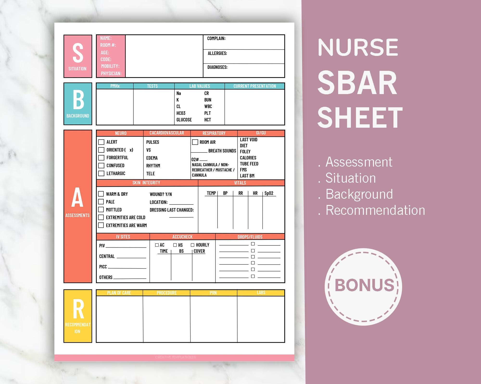 SBAR Nurse Report Sheet: Nursing Student Guide (digital PDF) - Etsy