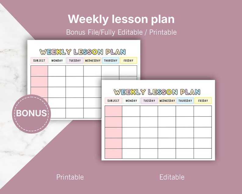 Editable Weekly Lesson Plan Template, Homeschool Planner (digital ...