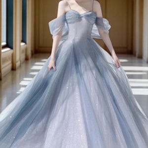 Fairy Starry Sky Evening Dress,Slim A-Line Gown with Suspenders, Glitter Prom,Birthday, Quinceañera,Off Shoulder dress,Student Party Dress,