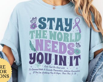 Comfort Colors® Suicide Prevention Awareness Shirt, Stay National Suicide Prevention T-Shirt, Teal Purple Ribbon Tee, Prevention Week Gift