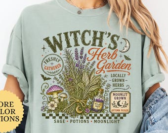 Comfort Colors® Witch's Herb Garden Shirt, Fall Halloween T-Shirt, Witchy Botanical Gift, Sage Potions Moonlight Shirt, Freshly Gathered Tee