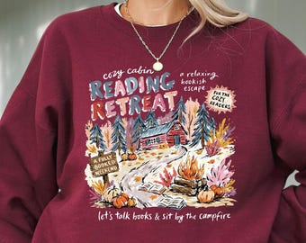 Reading Retreat Sweatshirt, Fall Bookish Cabin Hoodie, Pumpkin Book Sweater, Autumn Cozy Readers Gift, Reading Season Hoodie, Bookworm Gift