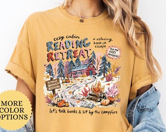 Comfort Colors® Cozy Cabin Reading Retreat Shirt, Fall Bookish T-Shirt, Cozy Readers Gift, Relaxing Bookish Escape Tee, Autumn Vibes Shirt