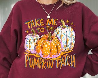 Preppy Fall Pumpkin Sweatshirt, Take Me To The Pumpkin Patch Hoodie, Girly Autumn Sweater, Halloween Lover Gift, Pumpkin Season Sweatshirt