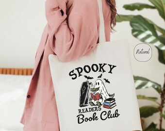 Spooky Readers Tote Bag, Halloween Book Club Bag, Ghost Alligator Bookish Tote, Fall Book Club Gift, Cute Ghost Reader Bag, Library Tote Bag