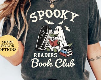 Comfort Colors Spooky Readers Book Club Shirt, Halloween Book Lover Tshirt, Ghost Alligator Reading Tee, Spooky Season Gift, Bookish Mom Tee