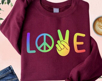 Sweat-shirt paix arc-en-ciel, sweat à capuche Gay Pride Love, cadeau allié de la fierté, pull LGBTQ soutien, sweat à capuche égalité, cadeau du mois de la fierté, pull lesbien