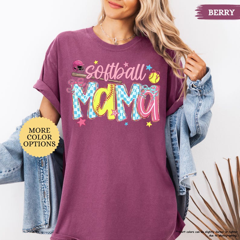 T-shirt de maman de softball Comfort Colors®, T-shirt de softball Coquette, T-shirt de softball pour le jour du match, T-shirt de la saison de softball, Cadeau pour la fête des Mères, T-shirt de maman de softball image 15