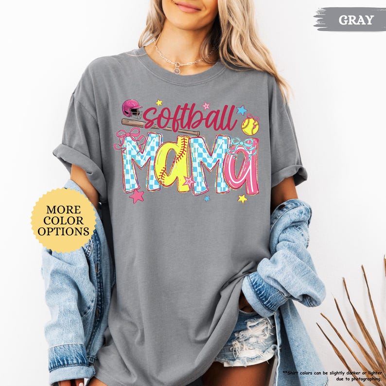 T-shirt de maman de softball Comfort Colors®, T-shirt de softball Coquette, T-shirt de softball pour le jour du match, T-shirt de la saison de softball, Cadeau pour la fête des Mères, T-shirt de maman de softball image 17