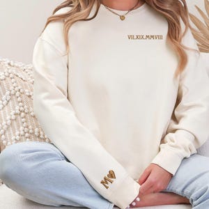 Embroidered Roman Numeral Sweatshirt Personalized Anniversary Gift Couples Matching Sweaters Custom Date Sweatshirt