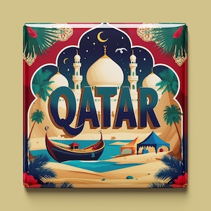Aimant du Qatar | 4 modèles au choix | Souvenir fait main | Horizon, désert, mosquée, culture | Cadeau pour les fans et collectionneurs d'Orient