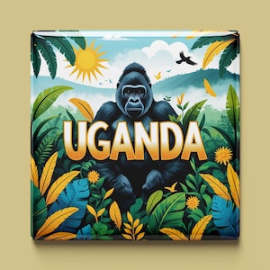 Imán de Uganda | 8 diseños para elegir | Recuerdo hecho a mano | Gorilas, naturaleza, animales y cultura | Regalo para los fanáticos y viajeros de África.