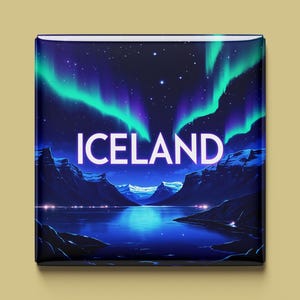 Imán de Islandia | 6 diseños para elegir | Recuerdo hecho a mano | Auroras boreales, naturaleza, mapa y volcán | Regalo para los fans de Islandia