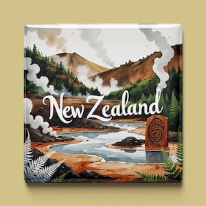 Nya Zeelandsmagnet | 6 designer att välja mellan | Handgjord souvenir | Fjordar, berg, kiwi och maori | Present till nyzeeländska fans och resenärer