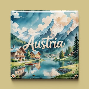 Österrikemagnet | 7 designer att välja mellan | Handgjord souvenir | Alperna, Wien, sjöar och berg | Present till Österrike-fans och resenärer