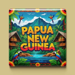 Papua-Neuguinea Magnet | 6 Designs zur Auswahl | Handgemachtes Souvenir | Tropen, Masken, Berge, Kultur | Geschenk für Ozeanien-Fans