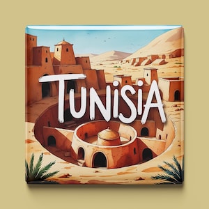 Aimant Tunisie | 6 modèles au choix | Souvenir fait main | Médine, désert, ruines et mer | Cadeau pour les fans et les voyageurs d'Afrique du Nord
