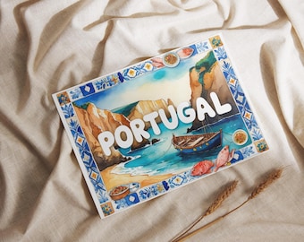 Portugal Postcard Set (3 Designs) | Travel Souvenir, Gift Idea | Illustrations of Lisbon, Azulejos, Coast | DIN A6, Made in Germany