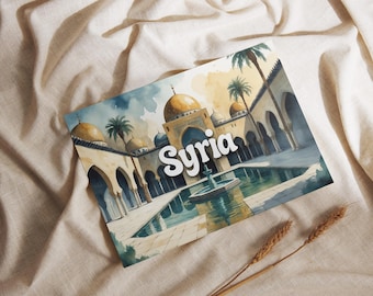 Syria Postcard, Damascus & Palmyra, Historical Heritage, Travel Souvenir, Gift for Culture Fans, Illustrated Greeting Card DINA6