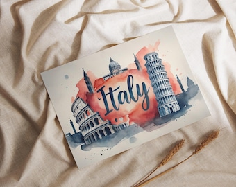 Italy postcard, souvenir from Italy, travel souvenir, gift for Italy fans, hand-drawn illustration, DINA6, 3 designs to choose from