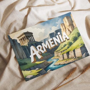Ansichtkaart van Armenië, Khor Virap en de berg Ararat, reissouvenir, cadeau voor fans van de Kaukasus, christelijk erfgoed, geïllustreerde kaart DINA6
