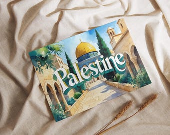 Palestine Postcard, Jerusalem & Olive Tree, Cultural Heritage, Symbol of Peace, Gift for Culture Fans, Illustrated Card DINA6