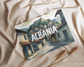 Postal de Albania, juego de 3 | Recuerdo de la Riviera albanesa, Tirana, recuerdo de viaje, regalo para viajeros, ilustración, lámina artística DINA6