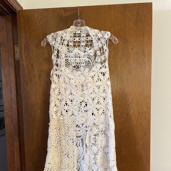 Downton Abbey Style Beautiful Repurposed Vintage Crochet Doily Vest, Boho, Edwardian, Upcycled White Crochet Size S-M