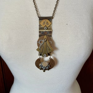 Assemblage Steampunk Pendant Necklace, Mixed Metals Brass and Silver, OOAK