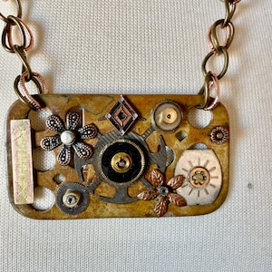 Steampunk Assemblage Necklace on Brass, Vintage Components