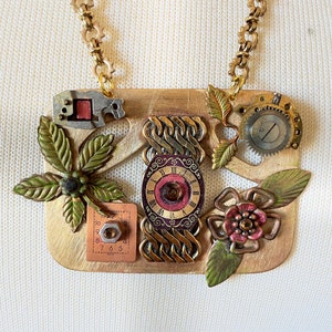 Steampunk Pendant Necklace: Vintage Watch Parts, Brass Gear Chain