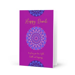 Happy Diwali Greeting Card | Purple Mandala Festival of Lights Card | Indian Holiday Card with Envelope | Hindu Gift Card | Diwali Wishes