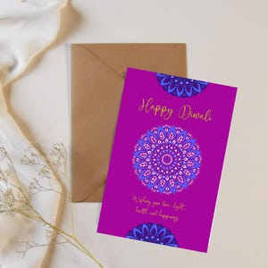 Editable Happy Diwali Card Template | Purple Mandala Greeting Card PSD | Printable Festival of Lights Card | Digital Download Invitation