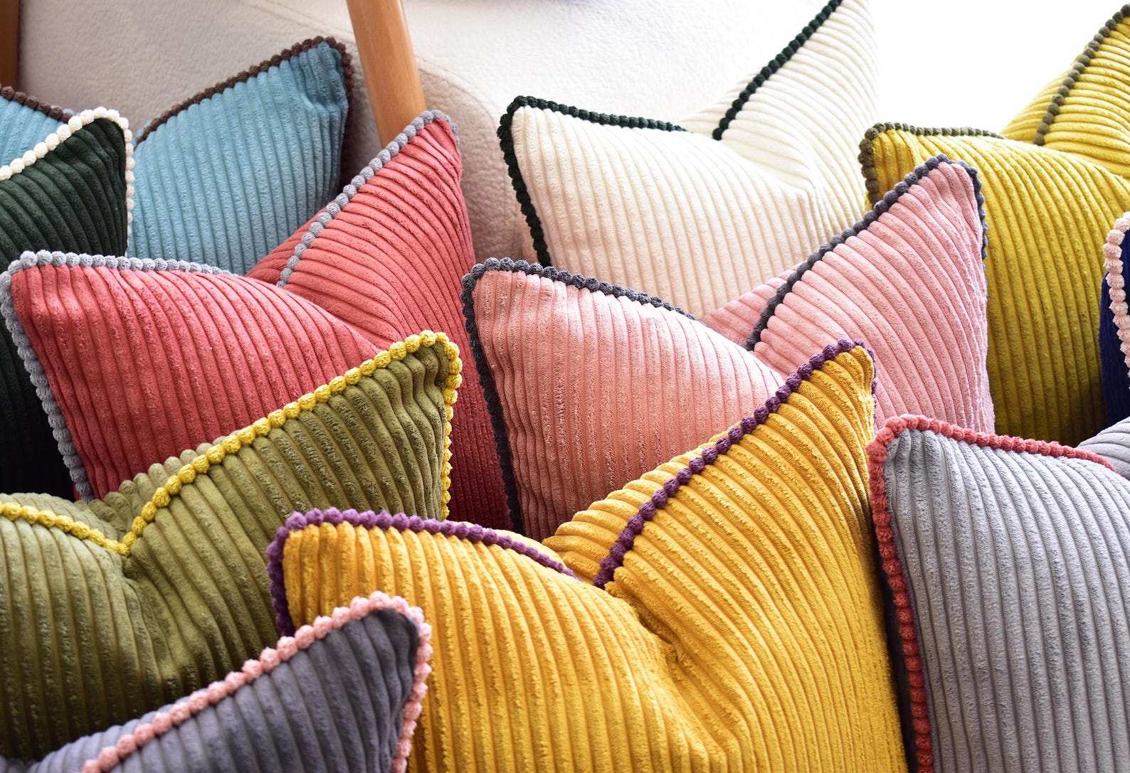 Handmade Corduroy Pillow Cover with Piping Luxury Throw Cushion