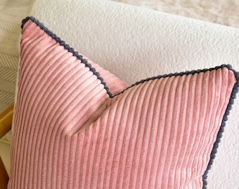 Handmade Blush Pink Corduroy Pillow Cover: Piping Detail